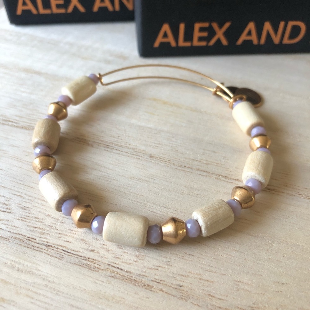 Purple & Wood Beaded Bangle